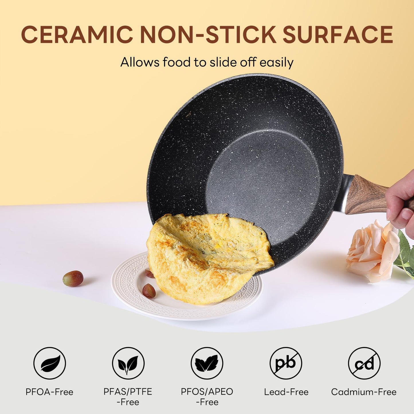 Sweetcrispy 17-teiliges Antihaft-Kochset mit Töpfen und Pfannen, ungiftig, mit kühl bleibenden Griffen, Naturschwarz