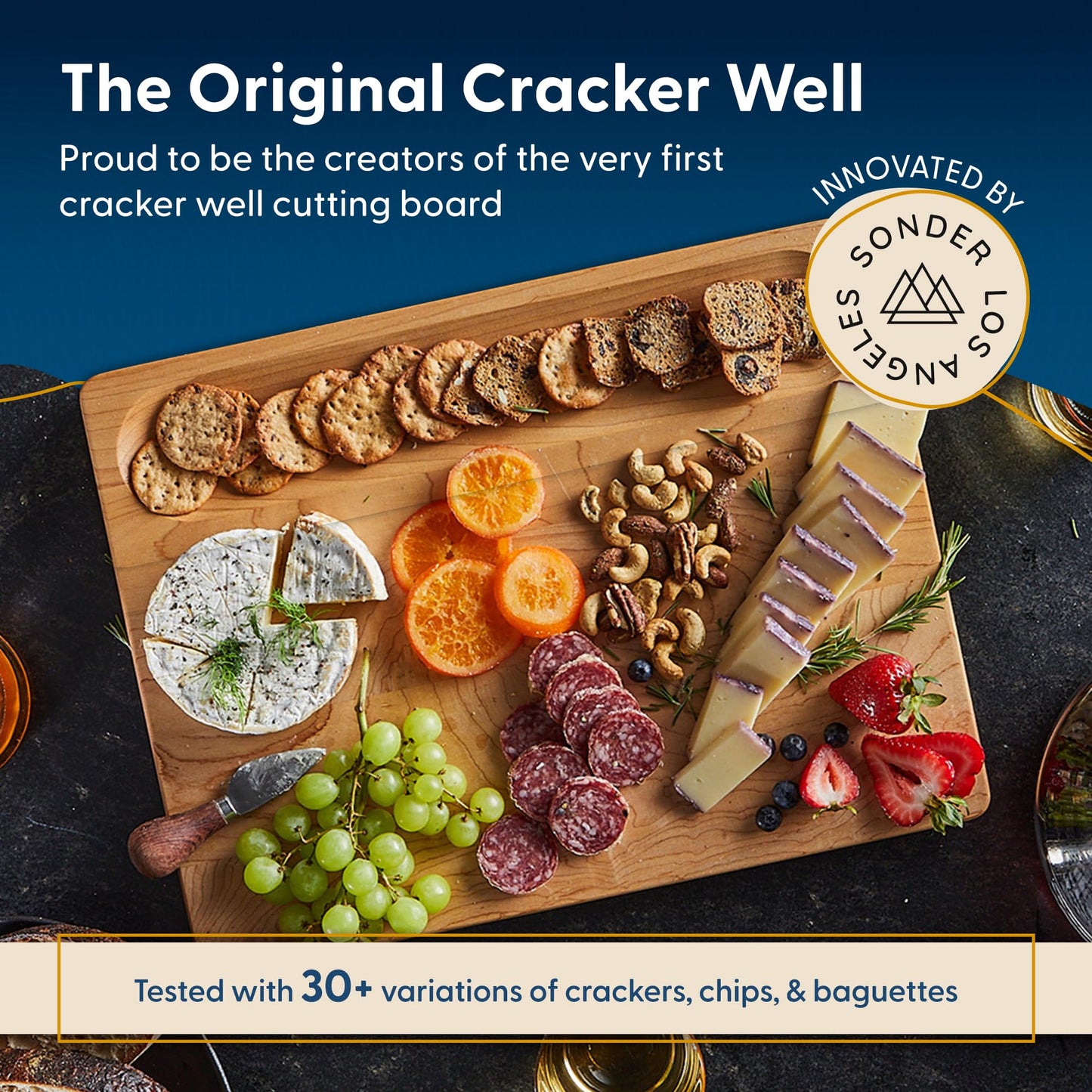 Sonder Los Angeles, hergestellt in den USA, großes, dickes Schneidebrett aus Ahornholz für die Küche mit Saftrille, Sortierfach, Wurst- und Käsebrett aus Holz, 17 x 13 x 1,5 Zoll (Geschenkbox inklusive)