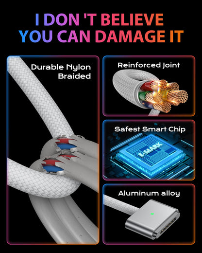 Stouchi USB-C auf Magnetkabel 3 (2 m), 140 W Schnellladefunktion für MacBook Air (15"/13" M4 2025, M3 2024, M2 2023, M2 2022), Pro (16"/14" 2024/2023/2021) – Weiß