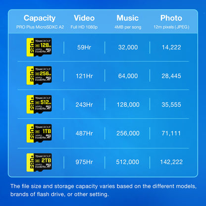 TEAMGROUP A2 Pro Plus Card 1TB Micro SDXC UHS-I U3 A2 V30, R/W up to 160/110 MB/s for Nintendo-Switch, Steam Deck, Gaming Devices, Tablets, Smartphones, 4K Shooting, with Adapter TPPMSDX1TIA2V3003