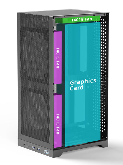 ShinySnake L400 Mini-ITX PC-Gehäuse – 12,1 l SFF High-Airflow-Gaming-Gehäuse, vertikale GPU-Montage bis 350 mm, ATX-Netzteilunterstützung, Platz für bis zu drei 140-mm-Lüfter, PCIe 4.0 Riser und DP 1.4-Kabel im Lieferumfang enthalten, Schwarz