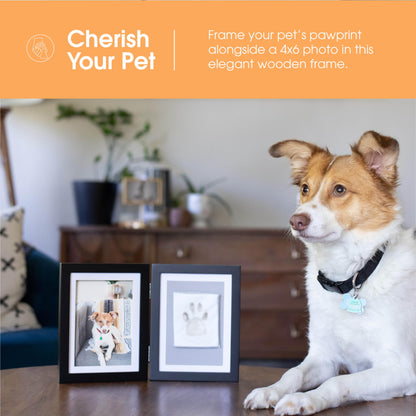 Pearhead Bilderrahmen für Haustierpfotenabdrücke mit Abdruckset aus Ton – Holzrahmen für Haustierpfotenabdrücke, DIY-Erinnerungsstück für Katzen und Hunde, saubere Knete für perfekte Pfotenabdrücke, ideale Dekoration und Geschenkidee, Schwarz