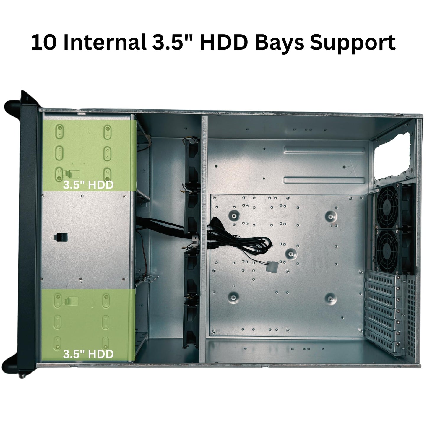 RackOwl 4U Servergehäuse, Rackmount-Servergehäuse; 13 Festplatteneinschübe (10x 3,5" &amp; 3x 5,25"); E-ATX/CEB/EEB/ATX-Mainboards; Lüfter: Vorderseite 2x 120 mm, Mitte 4x 80 mm, Rückseite 2x 80 mm; Frontschloss; Abmessungen: 16,8 x 7,0 x 25,0