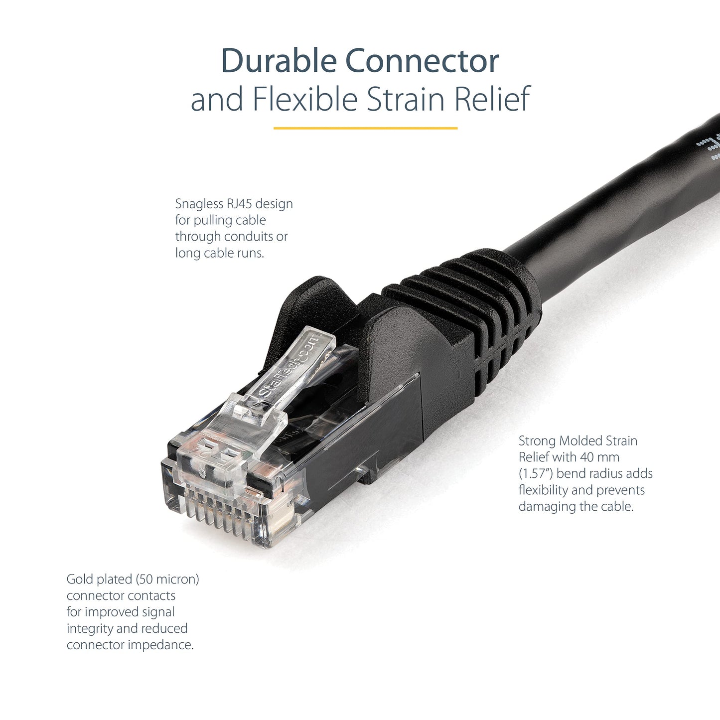 StarTech.com 12ft CAT6 Ethernet-Kabel - Schwarz CAT 6 Gigabit Ethernet-Kabel - 650MHz 100W PoE RJ45 UTP Netzwerk-/Patchkabel, knicksicher mit Zugentlastung, Fluke-geprüft/Verkabelung ist UL-zertifiziert/TIA (N6PATCH12BK)