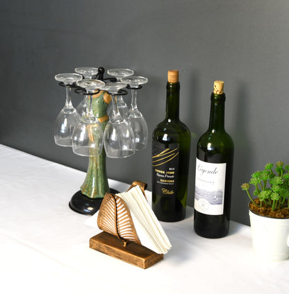 OwlGift Freistehender, moderner Serviettenhalter mit Blattdesign, Tisch-Taschentuchspender, Aufbewahrungsorganizer für Servietten auf der Arbeitsplatte – Bronze