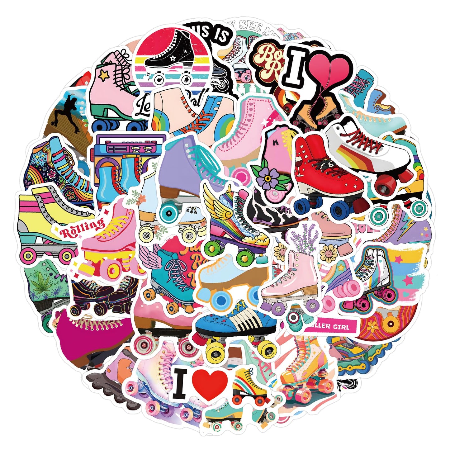 55 Aufkleber mit Rollschuhmotiven für Kinder – wasserfeste Vinyl-Aufkleber für Becher, Wasserflaschen, Laptops, Koffer, Computer, Handys, Gitarren, Skateboards, Handyhüllen und Fahrräder.