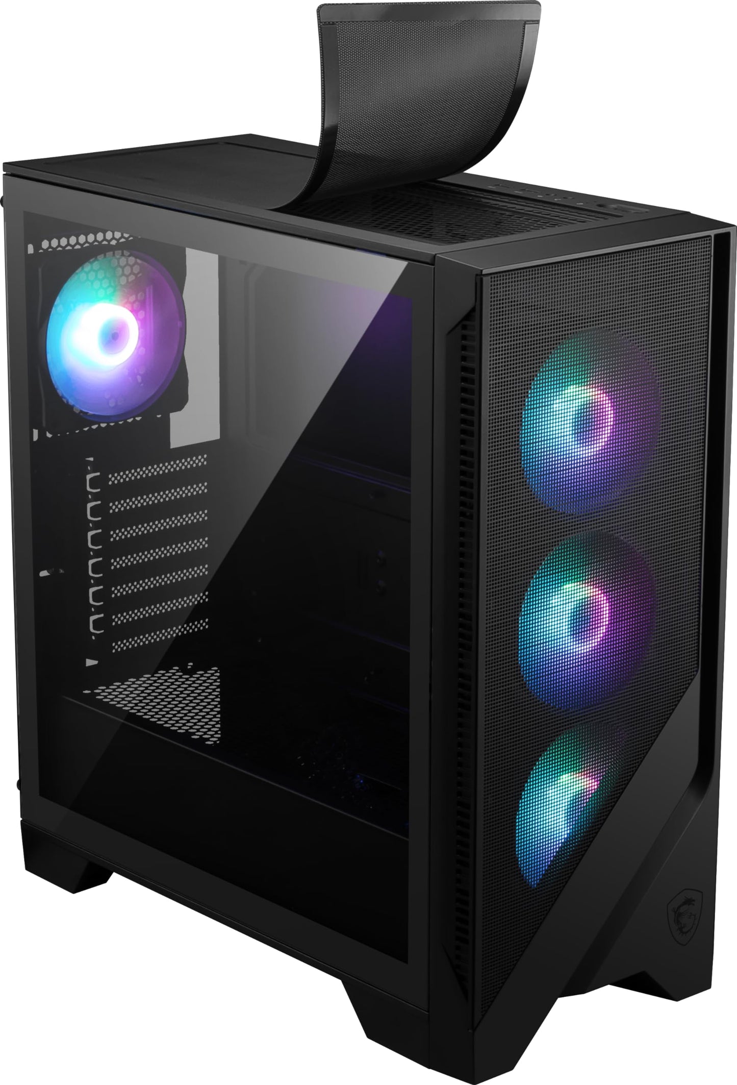 MSI MAG Forge 321R Airflow – Premium-Midi-Tower-Gaming-PC-Gehäuse – Seitenwand aus gehärtetem Glas – 120-mm-ARGB-Lüfter – Unterstützung für Flüssigkeitskühlung mit Radiatoren bis zu 360 mm – Belüftete Frontblende