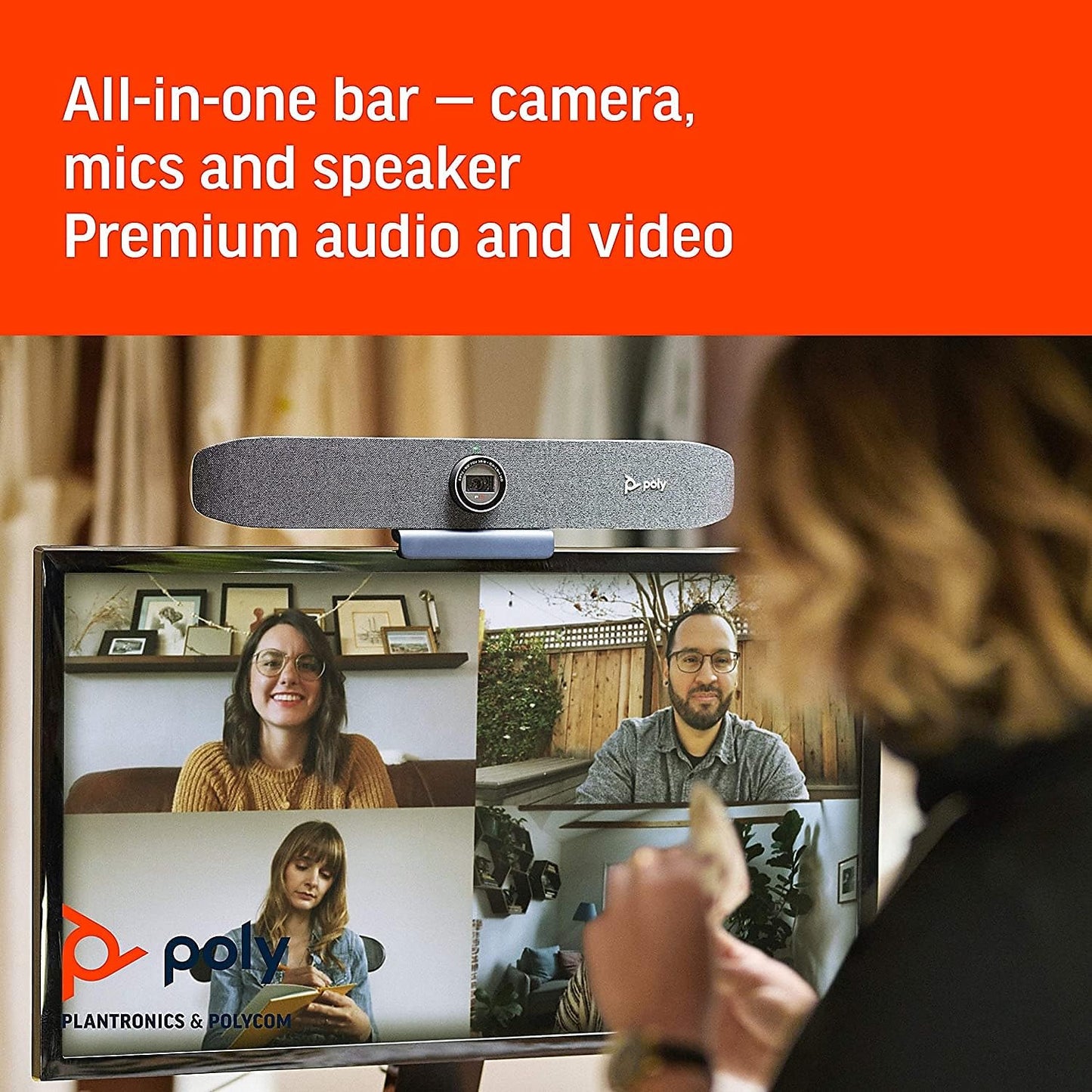 Poly Studio P5 Professionelle Webcam (Plantronics) – 1080p HD Laptop-Kamera für Videokonferenzen und Fernunterricht – Monitor- und Stativhalterung – Sichtschutzblende – Kompatibel mit Teams (zertifiziert), Zoom (zertifiziert) 