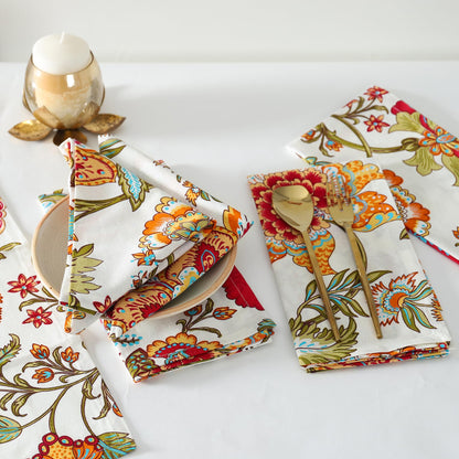 TARAN LIVING Servietten, Herbstmotiv, bedruckte Baumwolle, wiederverwendbares Boho-Servietten-Set, waschbar, ideal als Geschenk, für Zuhause, Hotel oder Silvesterpartys – Kaveri – 6er-Set, 50 x 50 cm