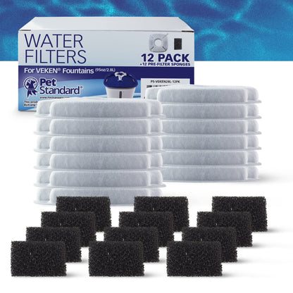 PET STANDARD Wasserfilter, kompatibel mit VEKEN® 95oz/2,8L Trinkbrunnen, 12er-Packung
