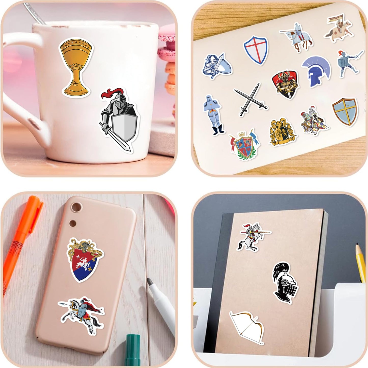 QUTA Mittelalter-Ritter-Aufkleber-Set, 50 Stück Soldaten-Aufkleber aus dem Mittelalter, Vinyl-Aufkleber, dekorative Geschenk- und Gastgeschenk-Aufkleber für Hydro Flask, Laptop, Wasserflasche, Aufkleber für Kinder und Jugendliche (Ritter)