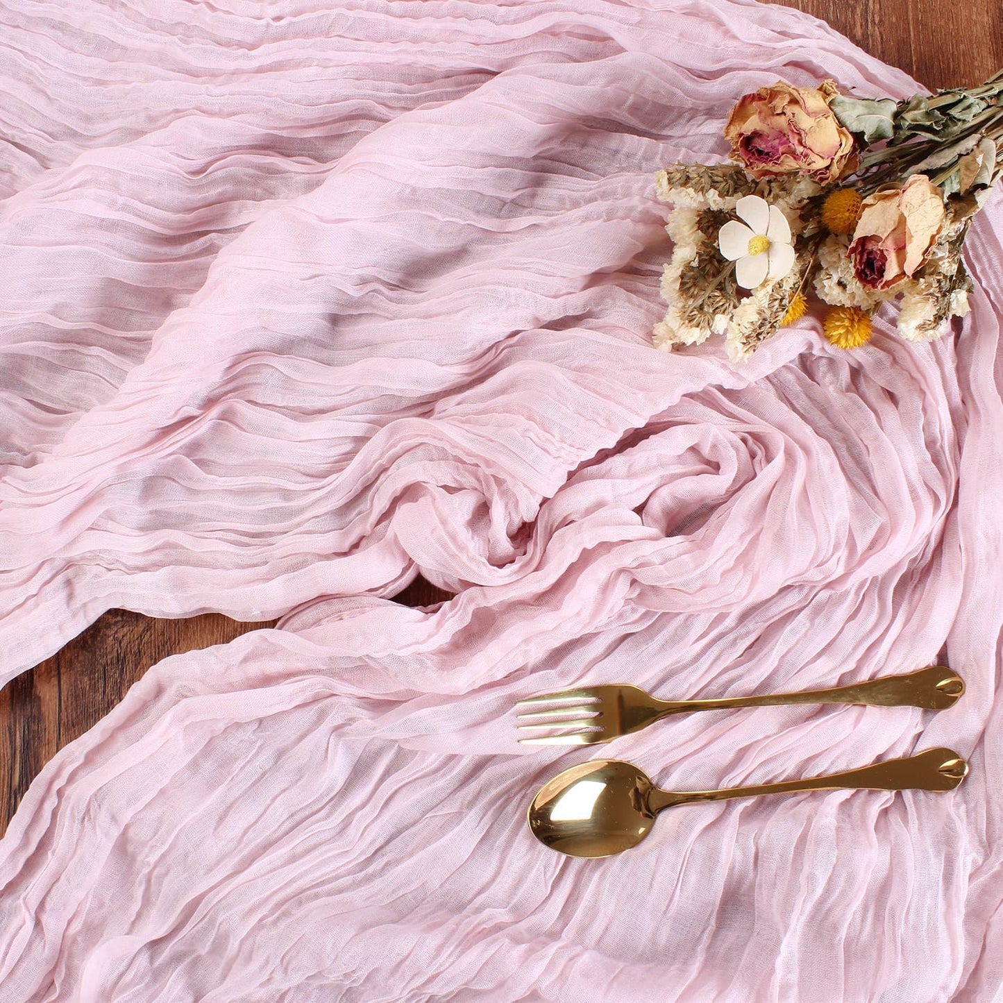 SAJOO Tischläufer aus rosafarbenem Käsetuch, 3 m (10 Fuß), Boho-Stil, rustikal, transparent, 3 m (120 Zoll) Tischdekoration aus Käsetuch für Hochzeiten, Brautpartys, Babypartys, Geburtstagsfeiern und als Heimdekoration