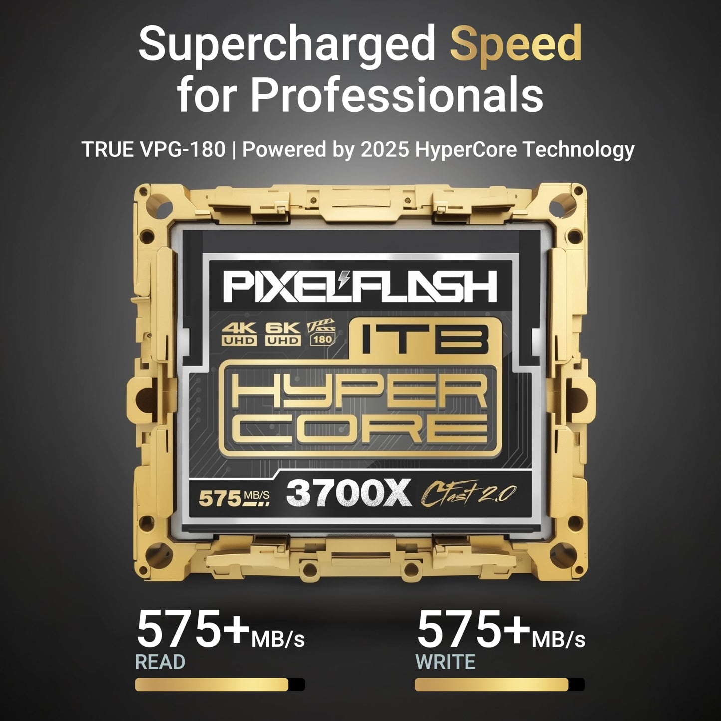 PixelFlash 1 TB CFast 2.0 Karte 3700X HyperCore 575 MB/s SATA3 VPG180, CFast-Karte für DSLR-Kameras, Video- und Fotokameras, laborgeprüft, zertifizierter Flash-Speicher, 1 TB, Modell 2025