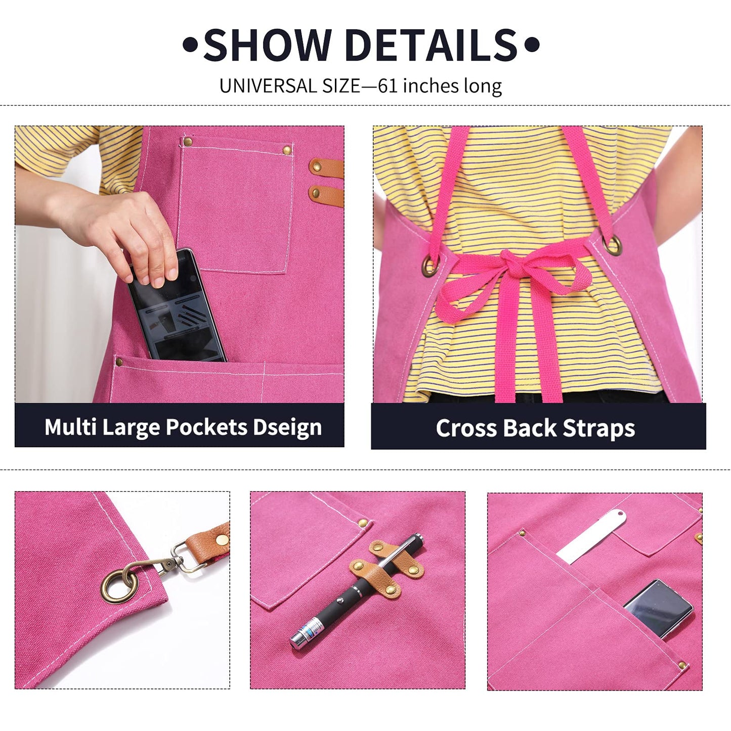 ZOMAO Kochschürze, Baumwoll-Canvas-Schürze mit gekreuztem Rückenteil und Taschen für Damen und Herren, verstellbare Träger und große Taschen, Küchenschürze zum Kochen und Backen 