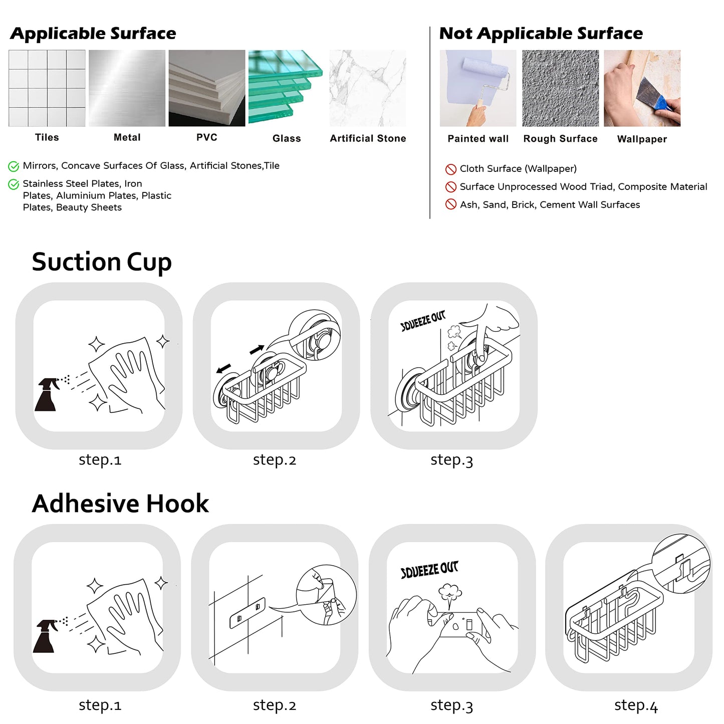 SunnyPoint NeverRust Küchen- und Badezimmer-Spülbeckenablage für Schwämme, Scheuerschwämme, Seife, 15,2 x 6,4 x 6,7 cm, mit Klebebefestigung - zusätzlicher Saugnapf inklusive - Aluminium (Schwarz)