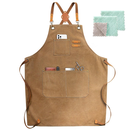 ZOMAO Kochschürze, Baumwoll-Canvas-Schürze mit gekreuztem Rückenteil und Taschen für Damen und Herren, verstellbare Träger und große Taschen, Küchenschürze zum Kochen und Backen 