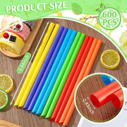 Tessco 600 Stück 9,84 Zoll Smoothie-Strohhalme Großpackung Einweg-Bubble-Tea-Strohhalme Große Kunststoff einzeln verpackt für hohe hausgemachte Milchshakes (Klassische Farbe)