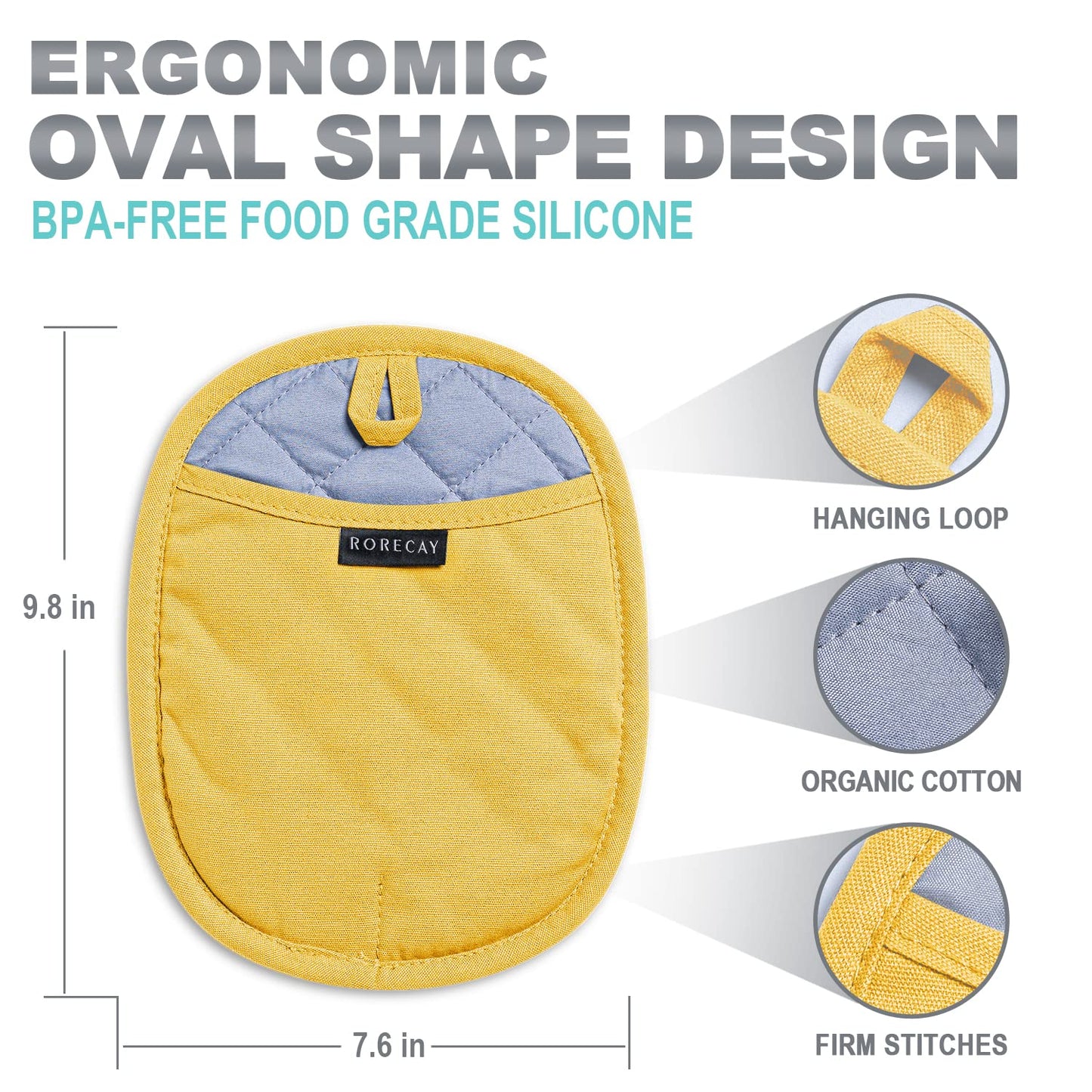 2-Pack Silicone Pot Holders for Kitchen Heat Resistant up to 500°F, Non-Slip Large Hot Pads with Pocket, Quilted Liner Trivets for Countertops Hot Pots and Pans (Gray)