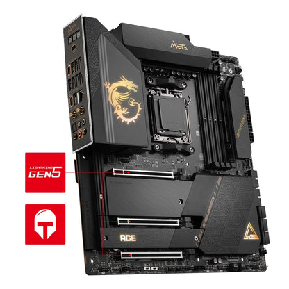 MSI MEG X670E ACE Gaming-Motherboard (AMD Ryzen 9000/8000/7000 Prozessoren, AM5, DDR5, PCIe 5.0, SATA 6Gb/s, M.2, USB 3.2 Gen 2, Wi-Fi 6E, Bluetooth 5.3, HDMI/DP, EATX)