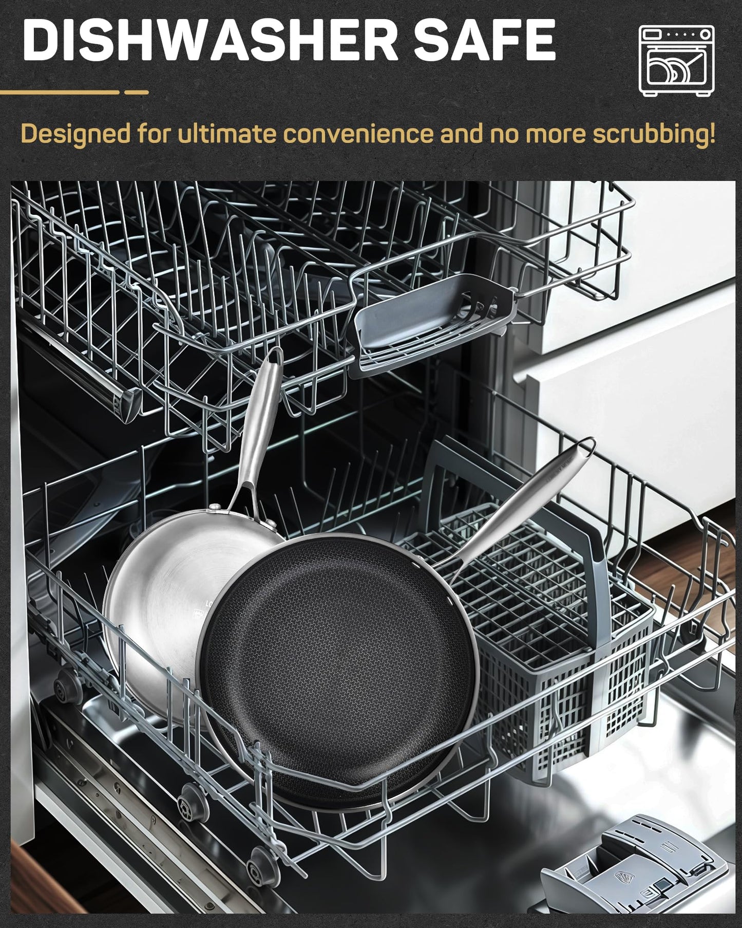 Antihaftbeschichtete Edelstahl-Bratpfanne, Hybrid-Keramik-Bratpfanne (20 cm), kühl bleibender Griff, frei von PFAS, PFOA und PTFE, spülmaschinen- und ofenfest, kratzfest, geeignet für Induktion und alle Herdarten