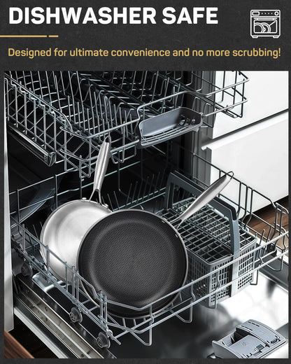 Antihaftbeschichtete Edelstahl-Bratpfanne, Hybrid-Keramik-Bratpfanne (20 cm), kühl bleibender Griff, frei von PFAS, PFOA und PTFE, spülmaschinen- und ofenfest, kratzfest, geeignet für Induktion und alle Herdarten