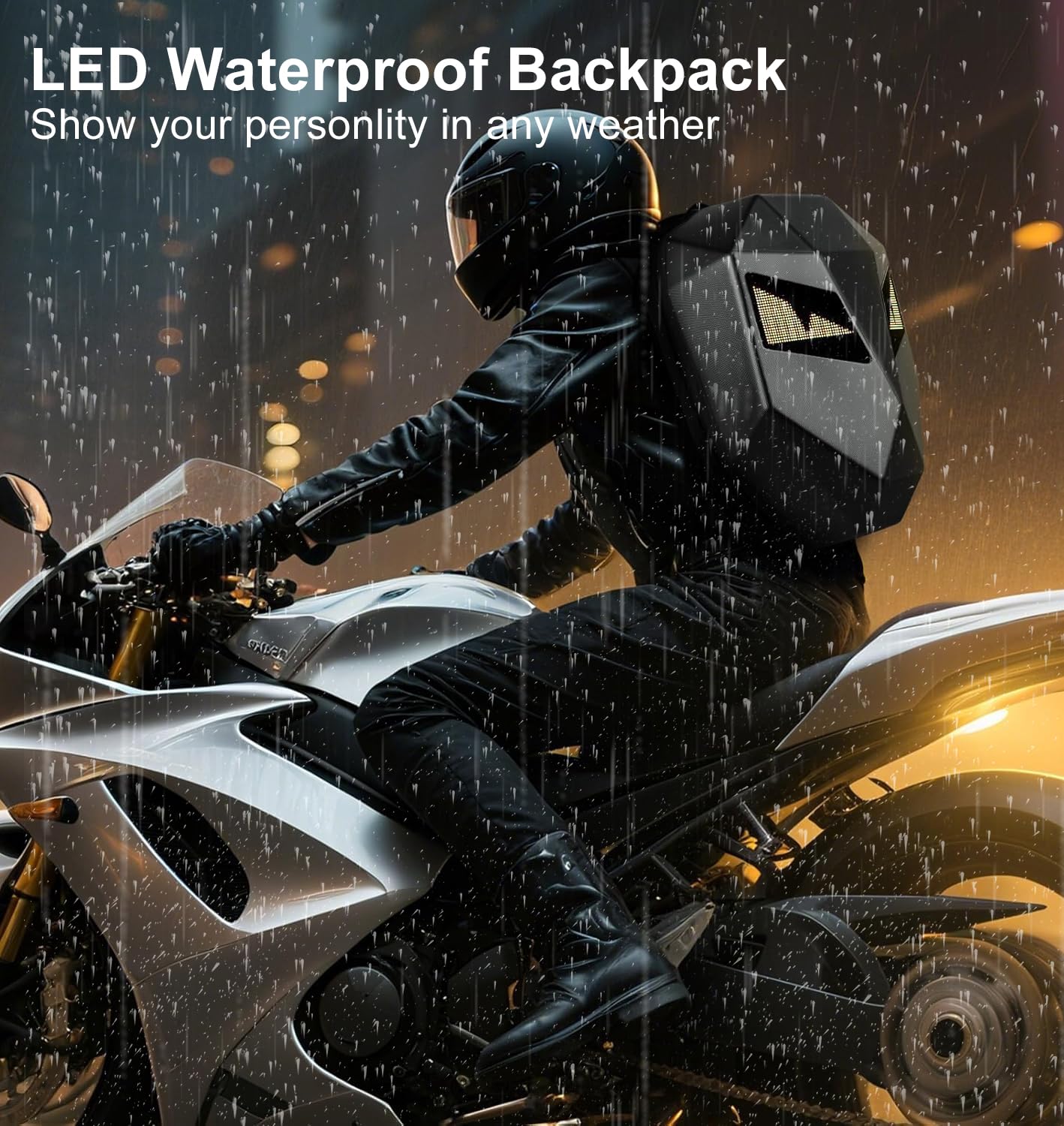 Crelander LED Knight Backpack, 19inch App Control Motorcycle Backpack with DIY Programmable Full Color Screen Waterproof Large Capacity Hard Shell Helmet Bag DIY Pixel Art Animation Laptop Daypack