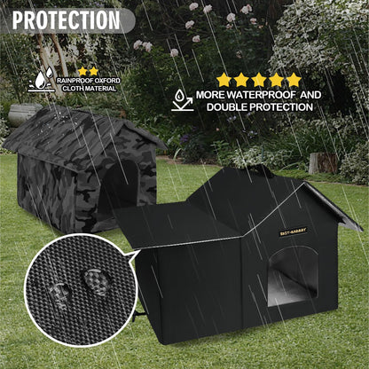 Rest-Eazzzy Outdoor-Katzenhaus, isoliertes Katzenhaus für Wildkatzen mit Matte und Clip, wetterfest und isoliert, Katzenbett für Katzen, Kätzchen und Welpen, weht nicht weg (Schwarz, M 33 x 43 x 51 cm)