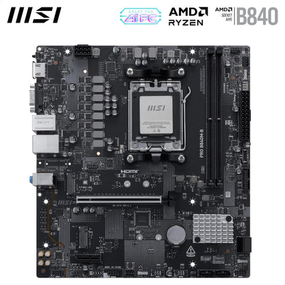 MSI PRO B840M-B Mainboard, mATX – Unterstützt AMD Ryzen 9000/8000/7000 Prozessoren, AM5 – DDR5-Speicher-Boost (übertaktbar auf über 8000 MT/s), PCIe 4.0 x16, M.2 Gen4, 2,5G LAN