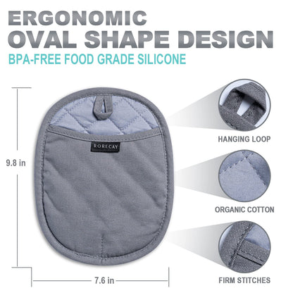 2-Pack Silicone Pot Holders for Kitchen Heat Resistant up to 500°F, Non-Slip Large Hot Pads with Pocket, Quilted Liner Trivets for Countertops Hot Pots and Pans (Gray)