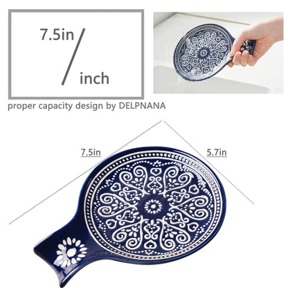 Löffelablage aus Keramik, Kochlöffelhalter für Küchenarbeitsplatte/Herd/Esstisch, modernes Landhausdekor, groß (blau) 