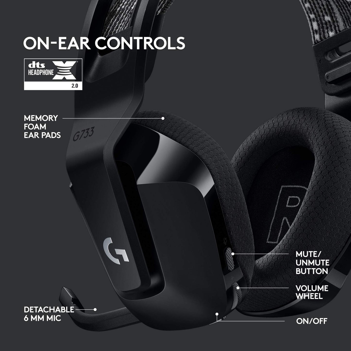 Logitech G733 Lightspeed Kabelloses Gaming-Headset mit Federbügel, LIGHTSYNC RGB, Blue VO!CE Mikrofontechnologie und PRO-G Audiotreibern - Schwarz (Generalüberholt) 