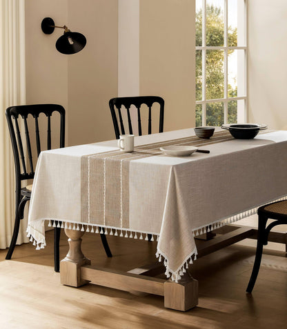 ZeeMart Tischdecke aus Leinen mit Kontrastmuster, rechteckig, 52 x 70 Zoll, braun; schwere beige Tischdecke im Landhausstil; wasserabweisende Jute-Tischdecke