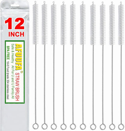 Strohhalm-Reinigungsbürste für Stanley-Becher, extra lang (12 Zoll), extra breit (12 mm Durchmesser) für 40/30/20 oz Stanley-Becher, Nylonborsten und Edelstahlgriff, Strohhalmbürste für 40 oz Stanley-Becher (10 Stück) 