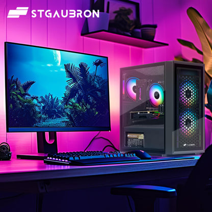 STGAubron Gaming-PC, Intel i7 Xeon E5, Radeon RX 550 4G, 16 GB RAM, 512 GB SSD, WLAN, Bluetooth 5.0, 3 RGB-Lüfter, Windows 11 Home, Gaming-Tower für Gamer und Streaming