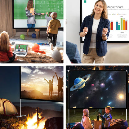 100 Zoll (254 cm) große, 16:9 HD 4K-Projektionsleinwand mit Ständer für Heimkino, 3D, schnell faltbar, tragbar, inklusive Ständer und Tragetasche, knitterfrei