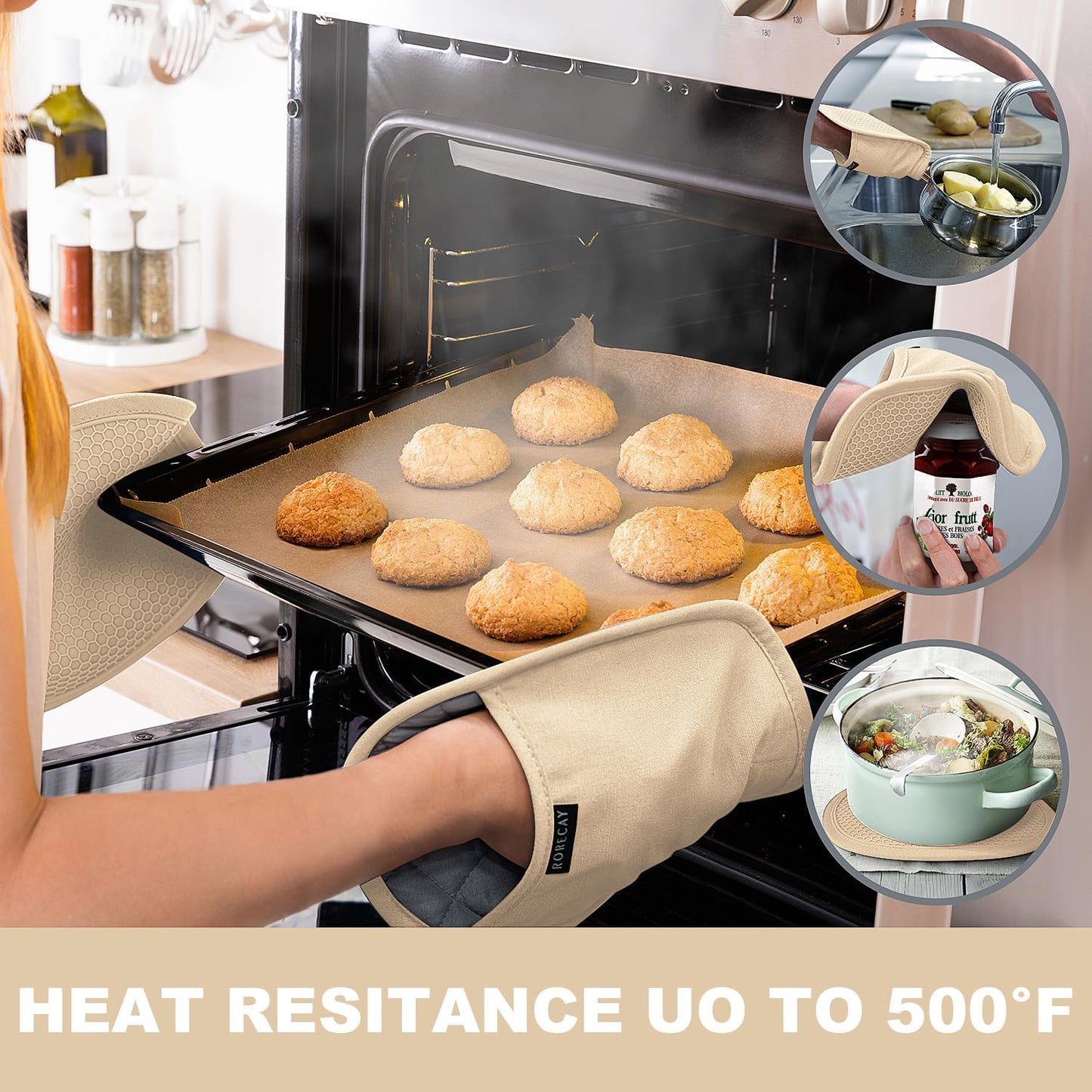 2-Pack Silicone Pot Holders for Kitchen Heat Resistant up to 500°F, Non-Slip Large Hot Pads with Pocket, Quilted Liner Trivets for Countertops Hot Pots and Pans (Gray)