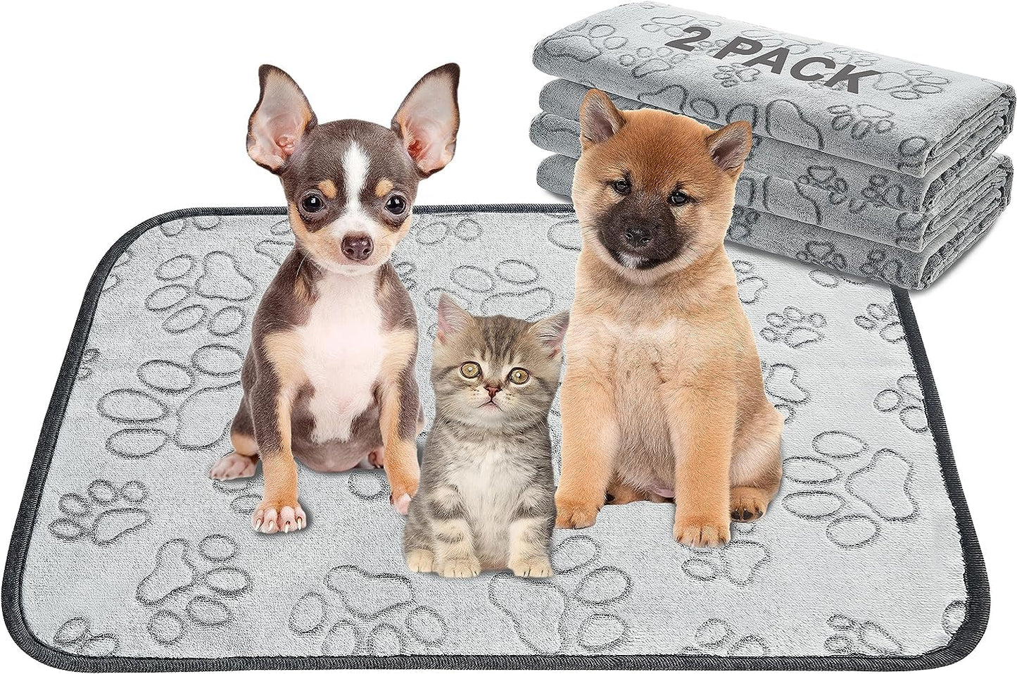 Qeils Wiederverwendbare Welpenunterlagen, 2er-Pack waschbare Welpenunterlagen, wasserdichte und rutschfeste Unterlage, saugfähige und auslaufsichere Trainingsmatten für Toilette, Box, Laufstall, Bett, Sofa, 45,7 x 61 cm