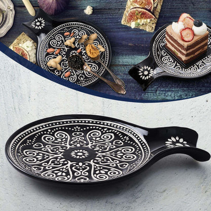 Löffelablage aus Keramik, Kochlöffelhalter für Küchenarbeitsplatte/Herd/Esstisch, modernes Landhausdekor, groß (blau) 