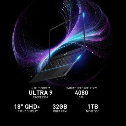 MSI Stealth 18 AI Studio 18" 240Hz QHD+ Gaming-Laptop: Intel Ultra 9-185H, NVIDIA GeForce RTX 4080, 32 GB DDR5, 1 TB NVMe SSD, Cooler Boost 5, Windows 11: Schwarz A1VHG-019US