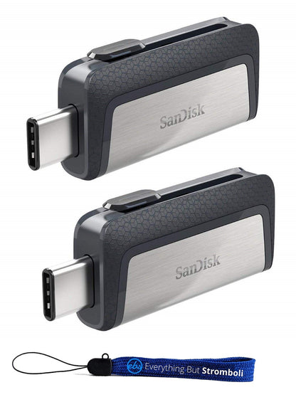 SanDisk 128 GB 2er-Pack Ultra Dual Drive USB Typ-C (SDDDC2-128G-G46) im Bundle mit (1) Everything But Stromboli Lanyard