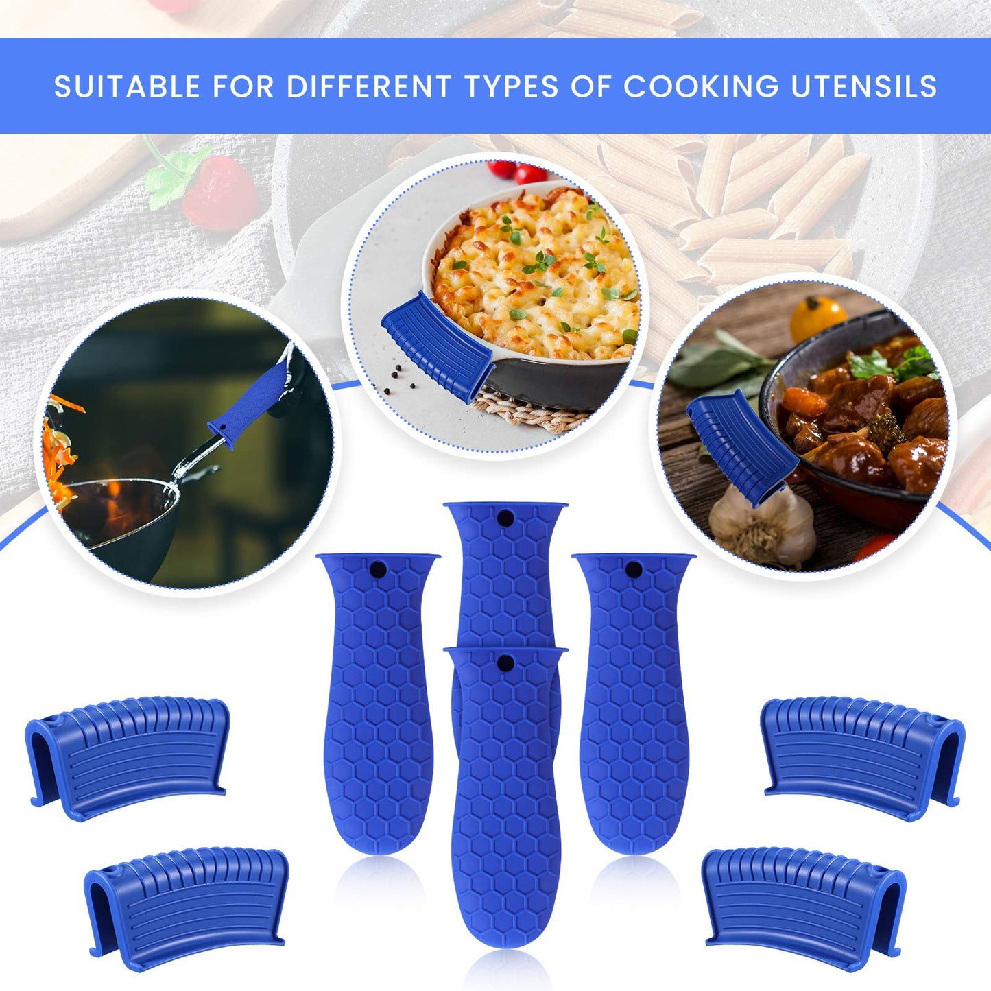 Patelai 8 Pcs Silicone Pot Holders Set Cast Iron Handle Cover Heat Resistant Pot Handle Covers Potholder Non Slip Reusable Pan Sleeve for Frying Pan Kitchen Supplies(Black)