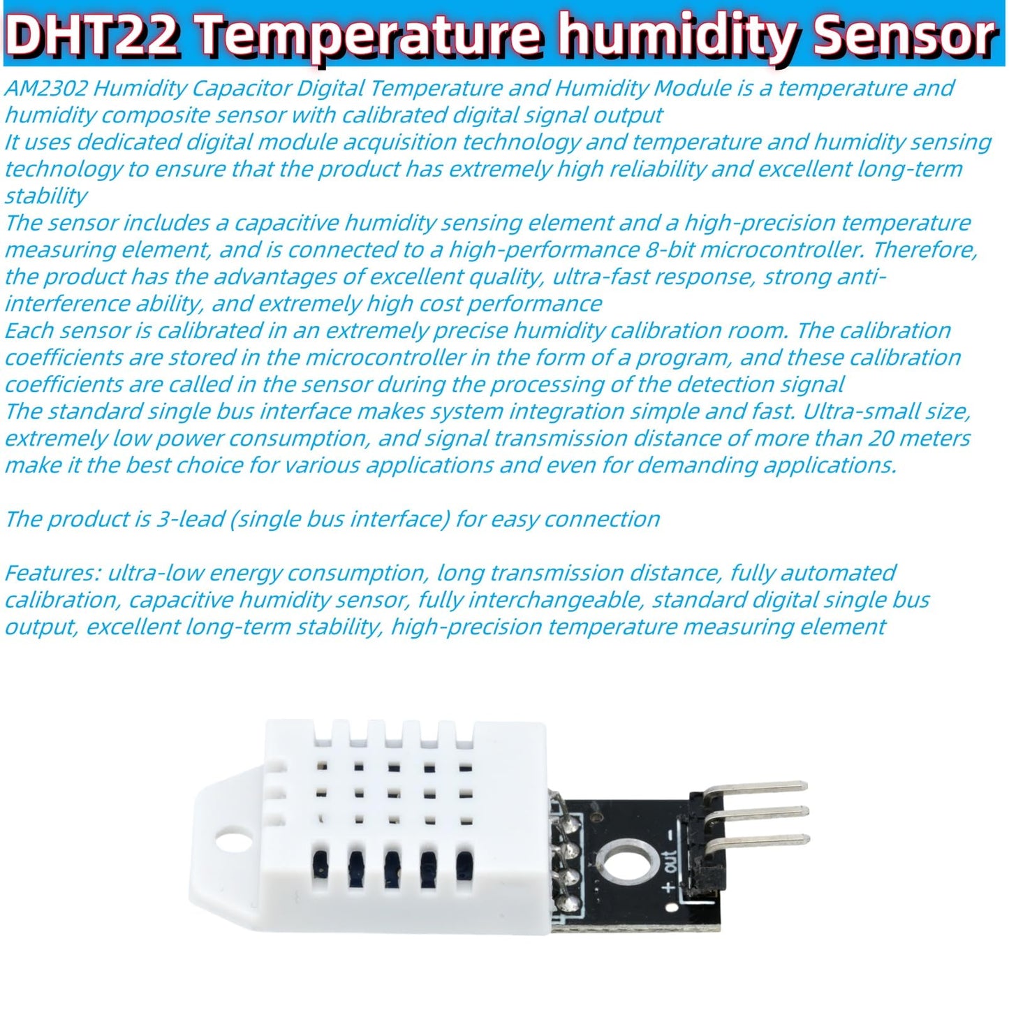 MTDELE 3 Stück DHT22 Digitaler Temperatur- und Feuchtigkeitssensor AM2302 Modul ersetzt SHT11 und SHT15, kompatibel mit Arduino-Elektronik-Bastelprojekten