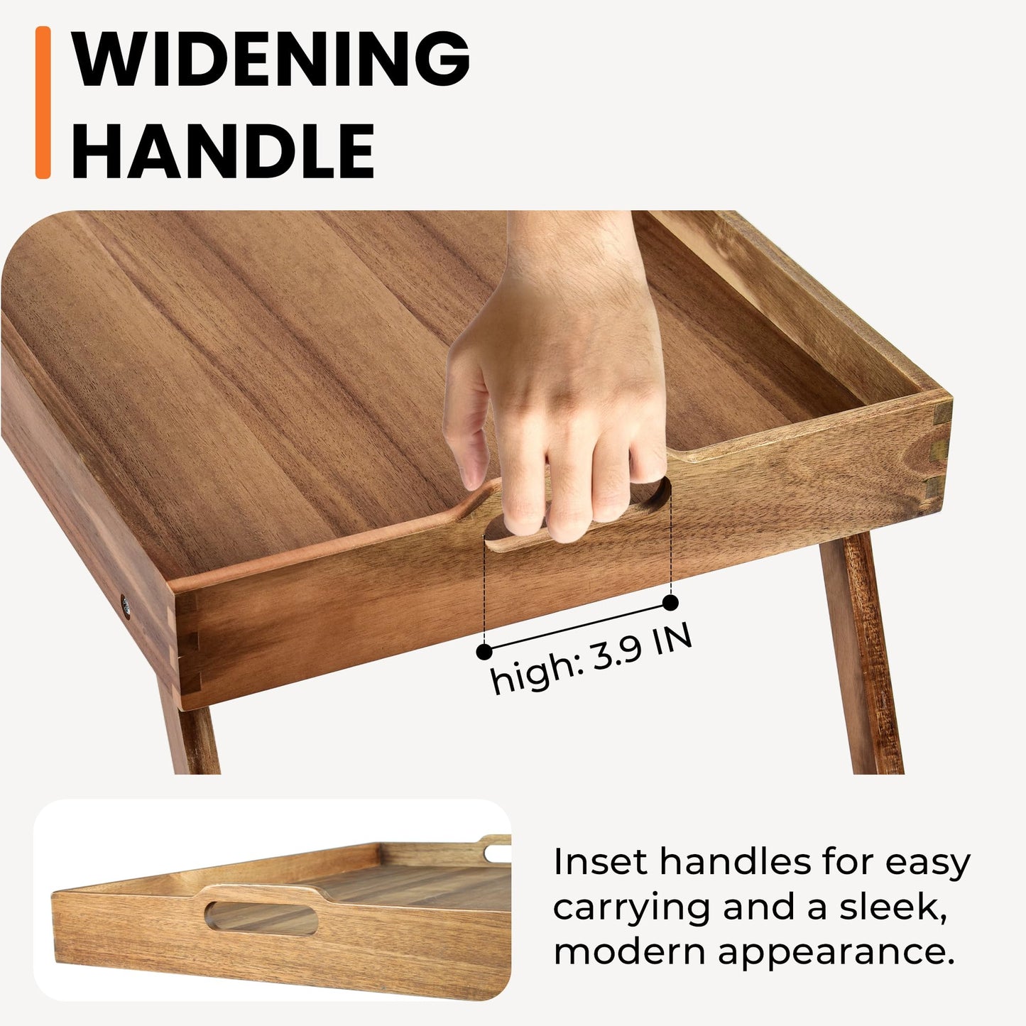 Taxenxar Extra großes, klappbares Betttablett, 56 x 36 cm, Frühstückstablett aus Akazienholz, Serviertablett mit Beinen zum Essen im Bett