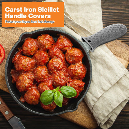 Patelai 8 Pcs Silicone Pot Holders Set Cast Iron Handle Cover Heat Resistant Pot Handle Covers Potholder Non Slip Reusable Pan Sleeve for Frying Pan Kitchen Supplies(Black)