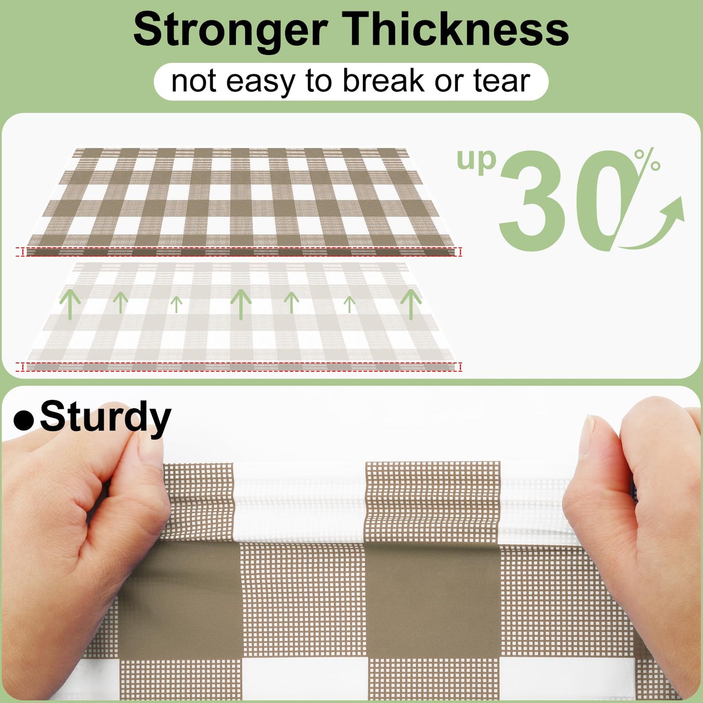 Misaya 3er-Pack Buffalo Einweg-Tischdecken, 137 x 274 cm (54 x 108 Zoll), wasserdichte Kunststofftischdecken, rechteckige, weiß-khaki karierte Tischdecken für Picknick, Geburtstag und Party