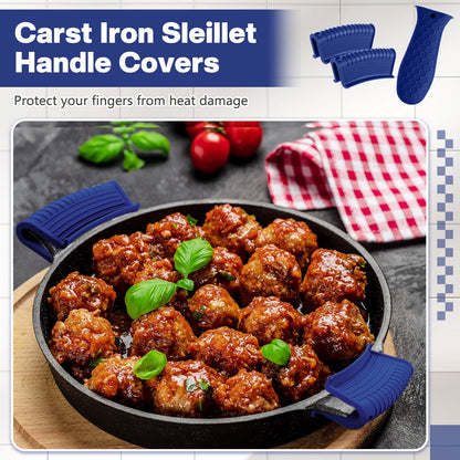 Patelai 8 Pcs Silicone Pot Holders Set Cast Iron Handle Cover Heat Resistant Pot Handle Covers Potholder Non Slip Reusable Pan Sleeve for Frying Pan Kitchen Supplies(Black)