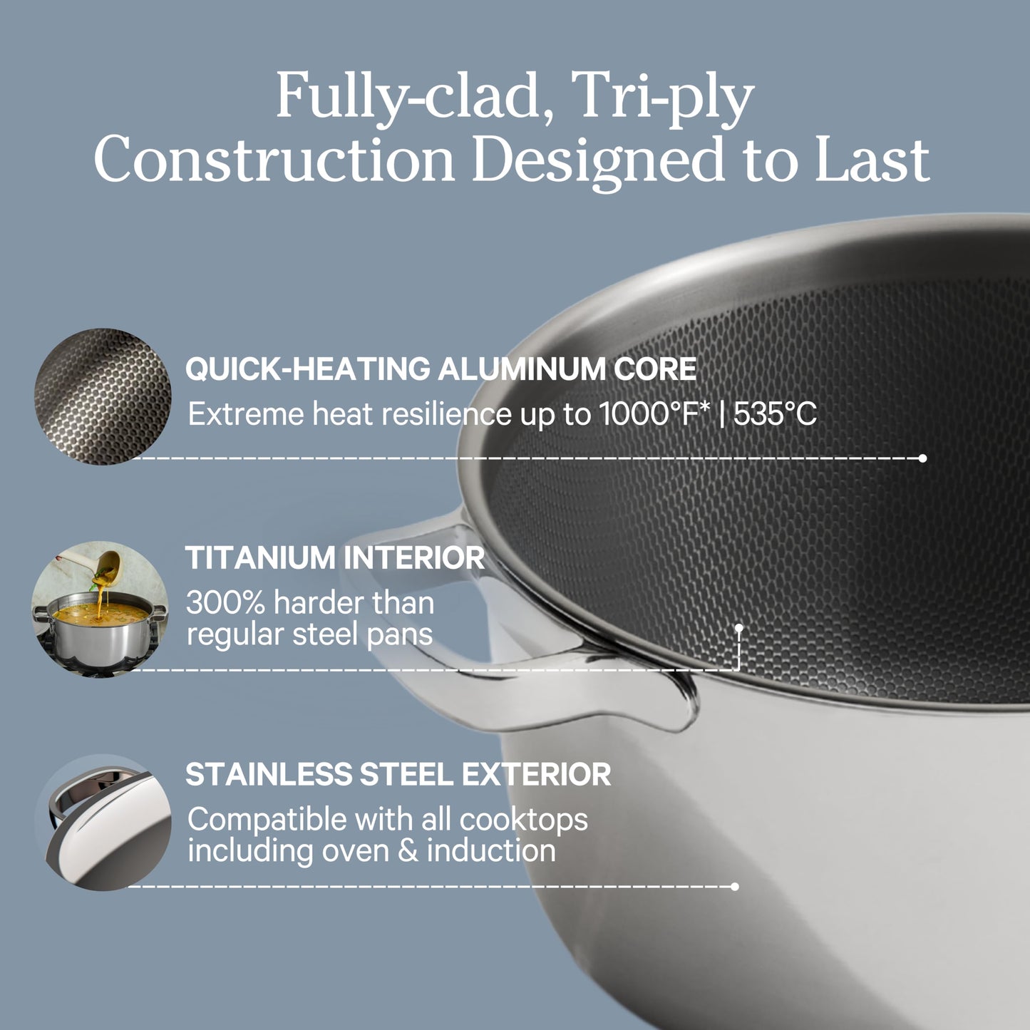 Our Place Titanium Pro Kochgeschirr-Duo – Always Pan &amp; Perfect Pot mit Antihaftbeschichtung | Dreilagig aus Titan und Edelstahl | Geeignet für Backofen, Induktion und alle Herdarten bis 538 °C | Chrom