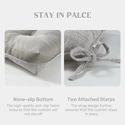 puredown® Stuhlkissen für Esszimmerstühle, gesteppte Memory-Schaum-Stuhlkissen mit rutschfester Unterseite, Küchensitzkissen mit Bändern, waschbares 4er-Set, 39,4 x 39,4 x 10,2 cm, Hellgrau