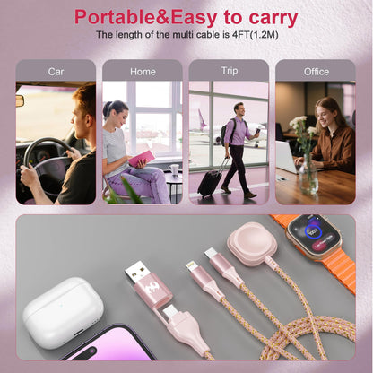 Multi-Ladekabel für Apple Watch, 1,8 m langes 3-in-1-Ladekabel für iPhone und Apple Watch, USB-A/C-auf-USB-C/Lightning-Kabel für iWatch Ultra/SE/10-2, iPhone 16-5s, iPad und Android-Smartphones