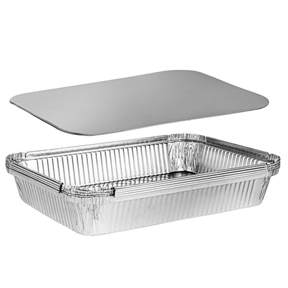 PLASTICPRO Einweg-Backformen aus Aluminium (12 x 8 x 2 Zoll) mit Pappdeckeln, 5er-Pack, 4 Pfund (ca. 1,8 kg) – ideal für Brownies, Brot oder Lunchboxen.
